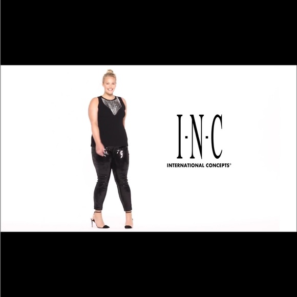 INC International Concepts Black Crewneck Rhinestone Fringe Neckline - Picture 2 of 13